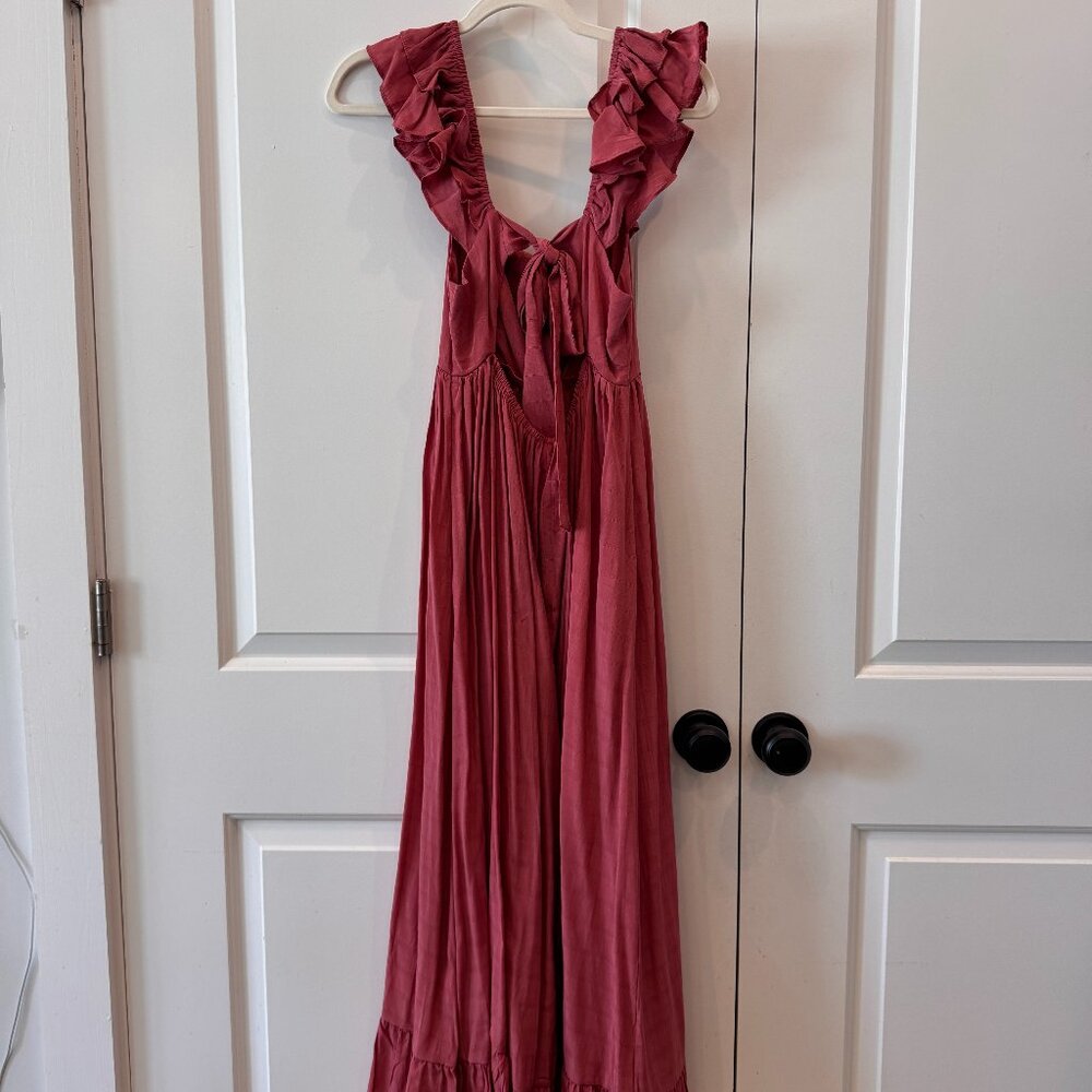 NWT Raspberry Tie Back Women's Dress with Ruffle Sleeve Size S